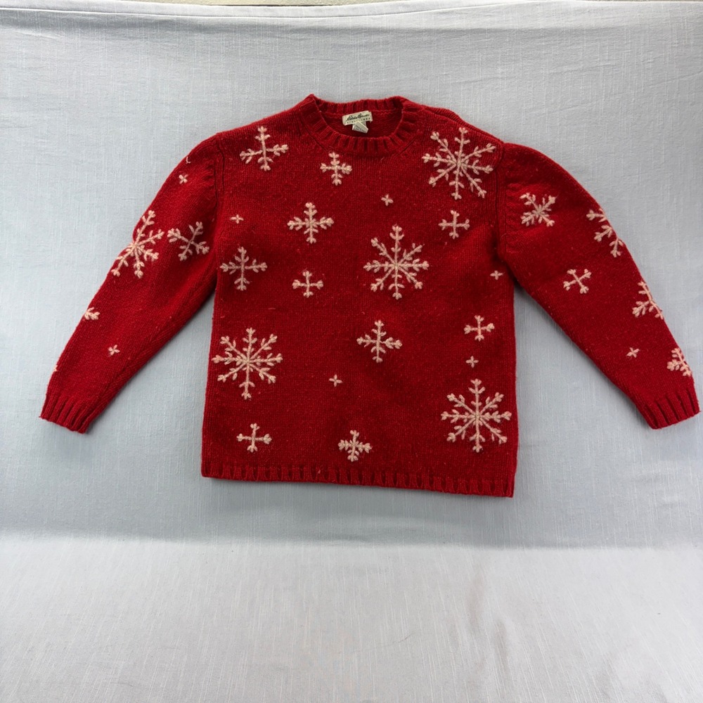 Eddie Bauer Sweater Womens Medium Wool Red Snowflake Knit Winter Pullover